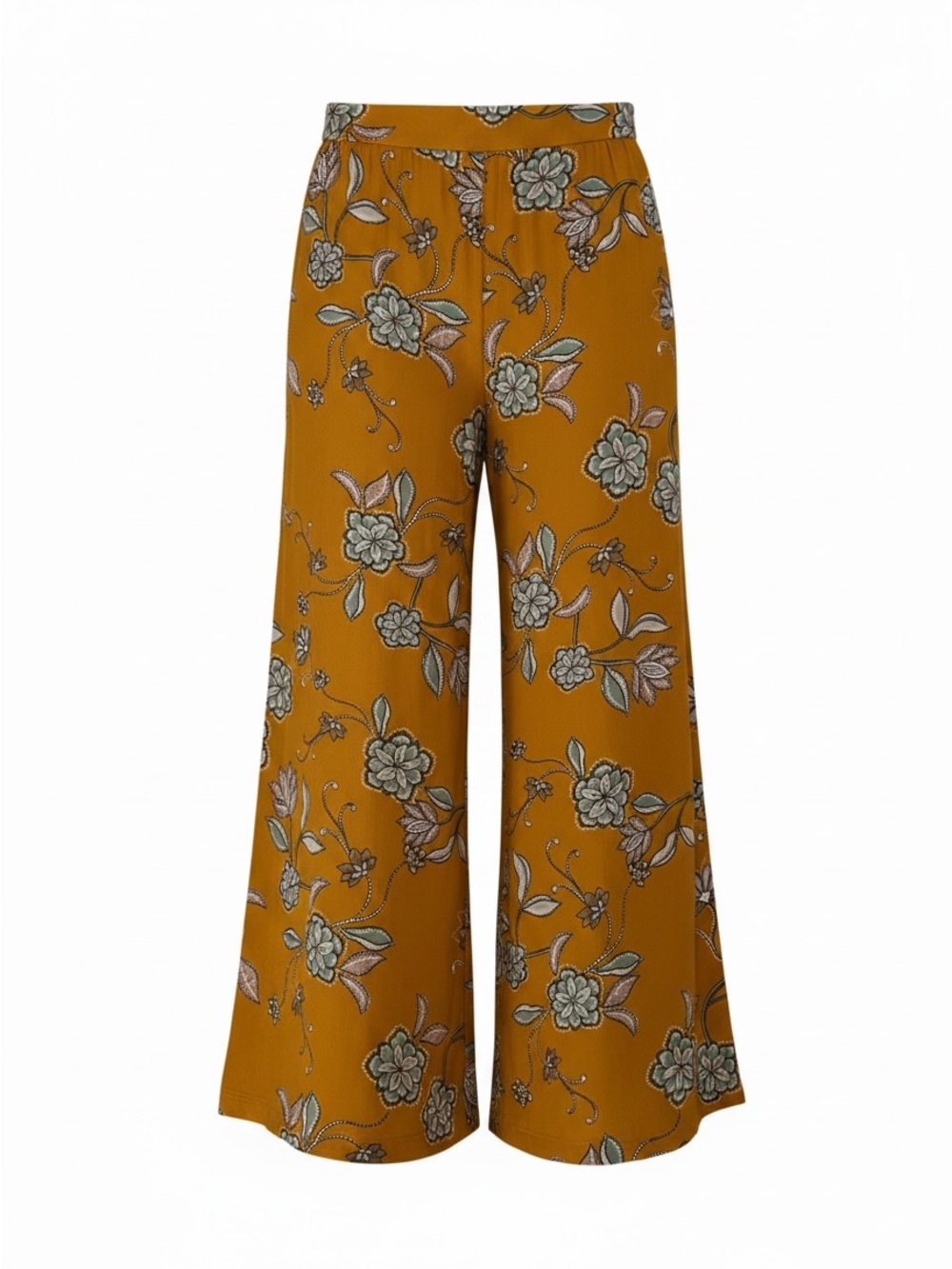 Jaase Mustard Floral Wide-Leg Pants